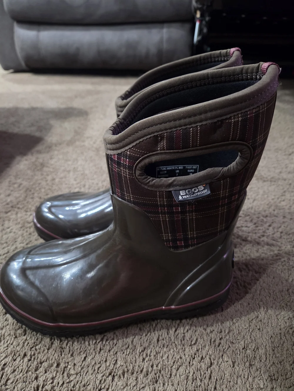 Bogs Women's Brown Rain Boots with Pink Trim